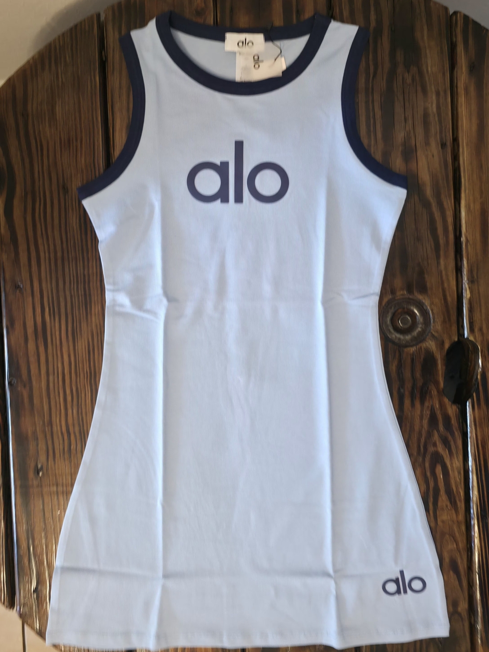 ALO Yoga Light Blue Mini Dress with Navy Trim (Xsmall, Small)